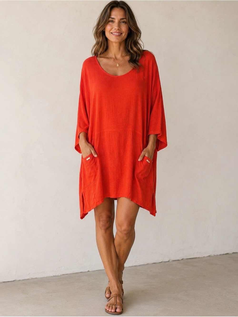 Mill Valley Sz XL Lagenlook Minimalist Cotton Coral FUNKY A-Line Tunic Shirt EUC - Picture 10 of 10